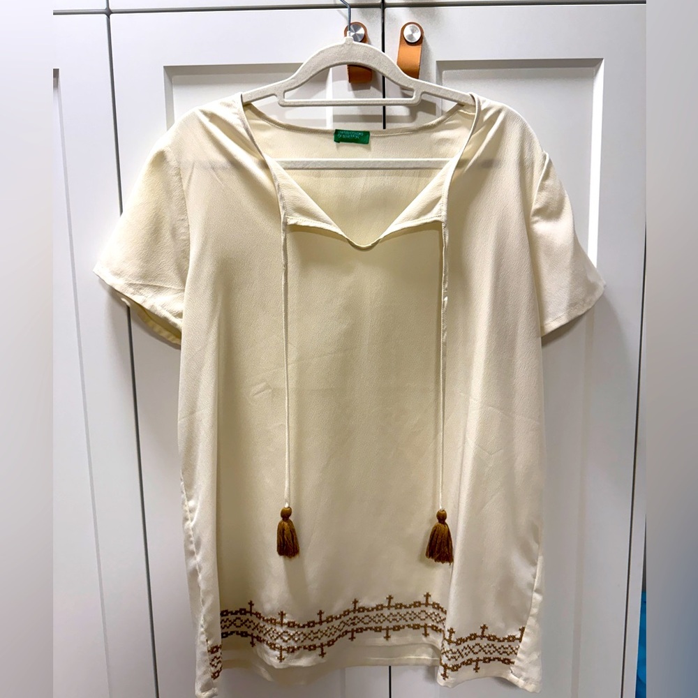 Cream United Colors of Benneton Women's Top with Tassel Detail